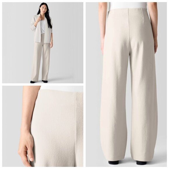 Eileen Fisher Felted Wool Jersey Wide Leg Long Pant Regenerative Wool Chalk L - Picture 2 of 12